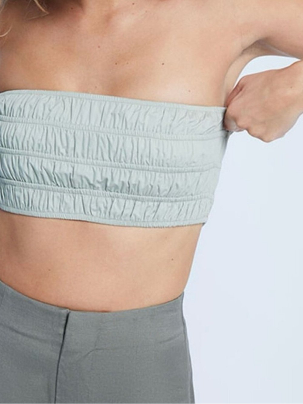 La Hearts Pale Sage Green Smocked Bandeau Top